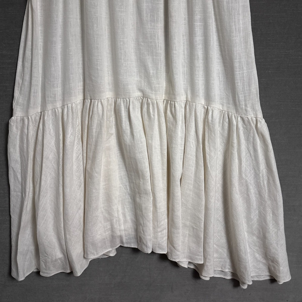 Chelsea 28 Dress L Cream Linen Blend Smocked Tiered Maxi Boho Minimalist Beach - Picture 5 of 12